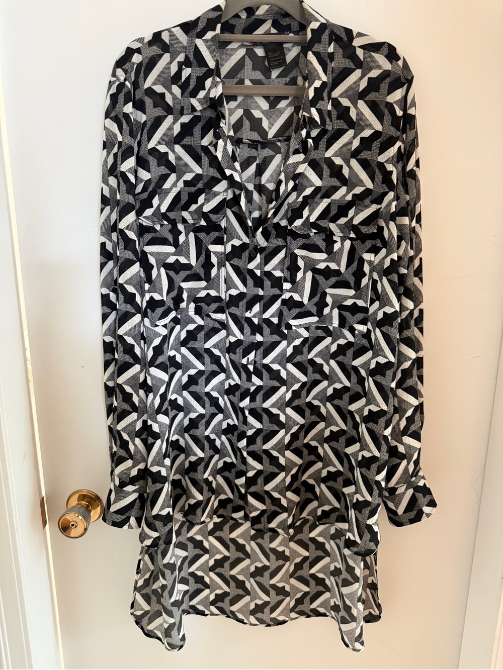 Desigual XXL Black White Geometric Print Long Shirt Tunic Made in Portugal